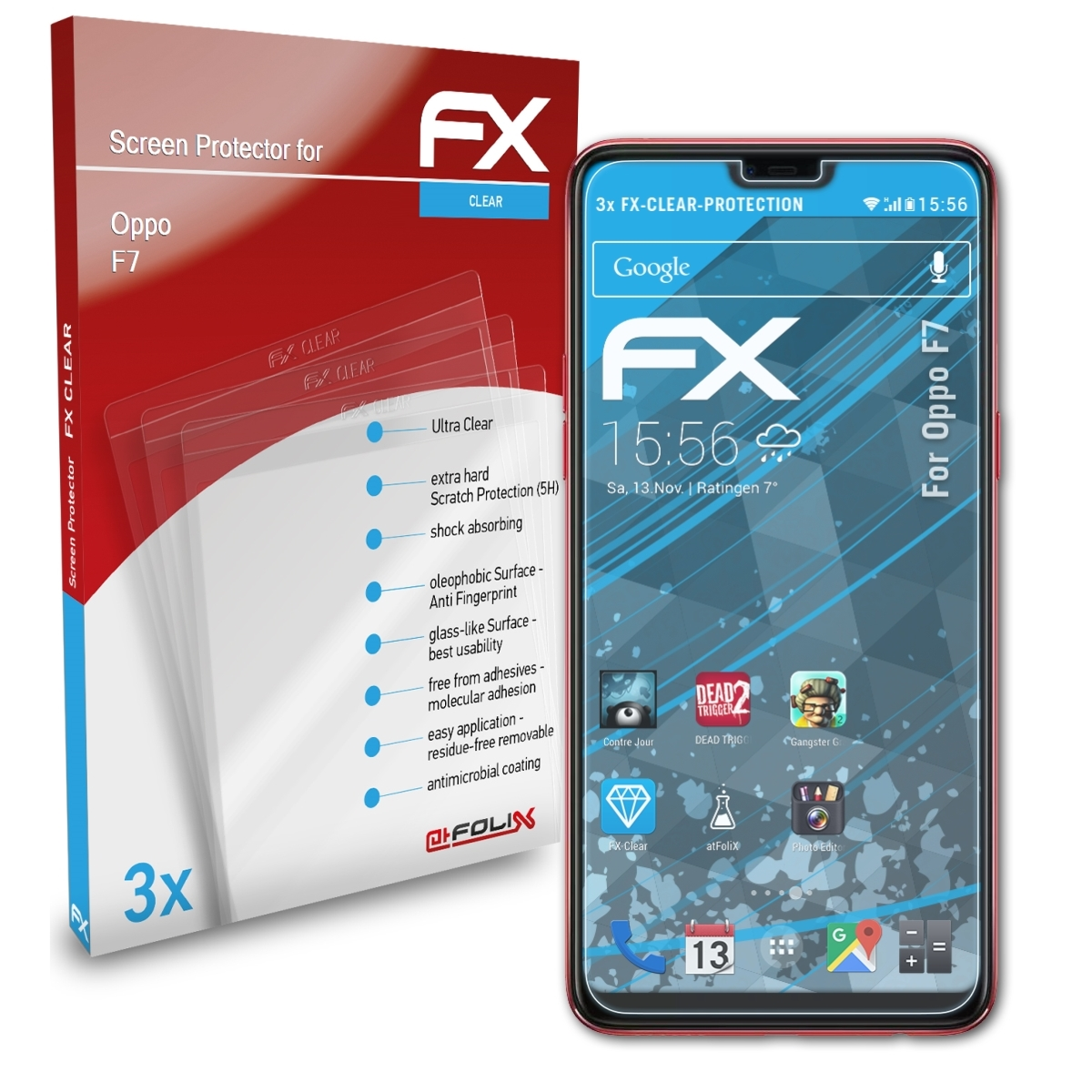 ATFOLIX 3x FX-Clear Oppo Displayschutz(für F7)