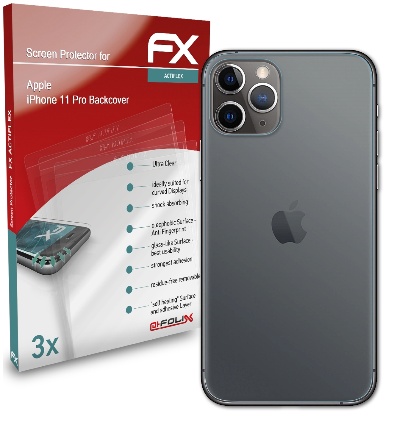 Pro 11 Displayschutz(für (Backcover)) 3x ATFOLIX Apple iPhone FX-ActiFleX