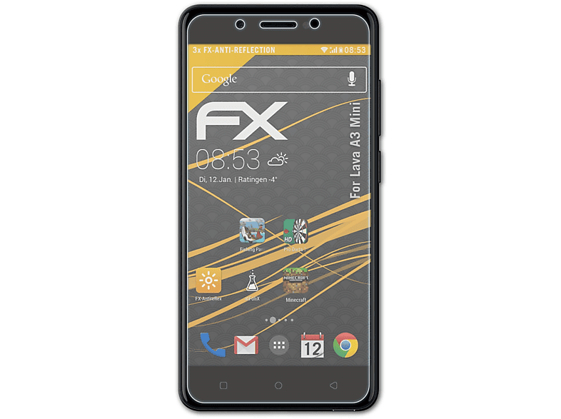 ATFOLIX 3x FX-Antireflex Displayschutz(für Lava A3 Mini)