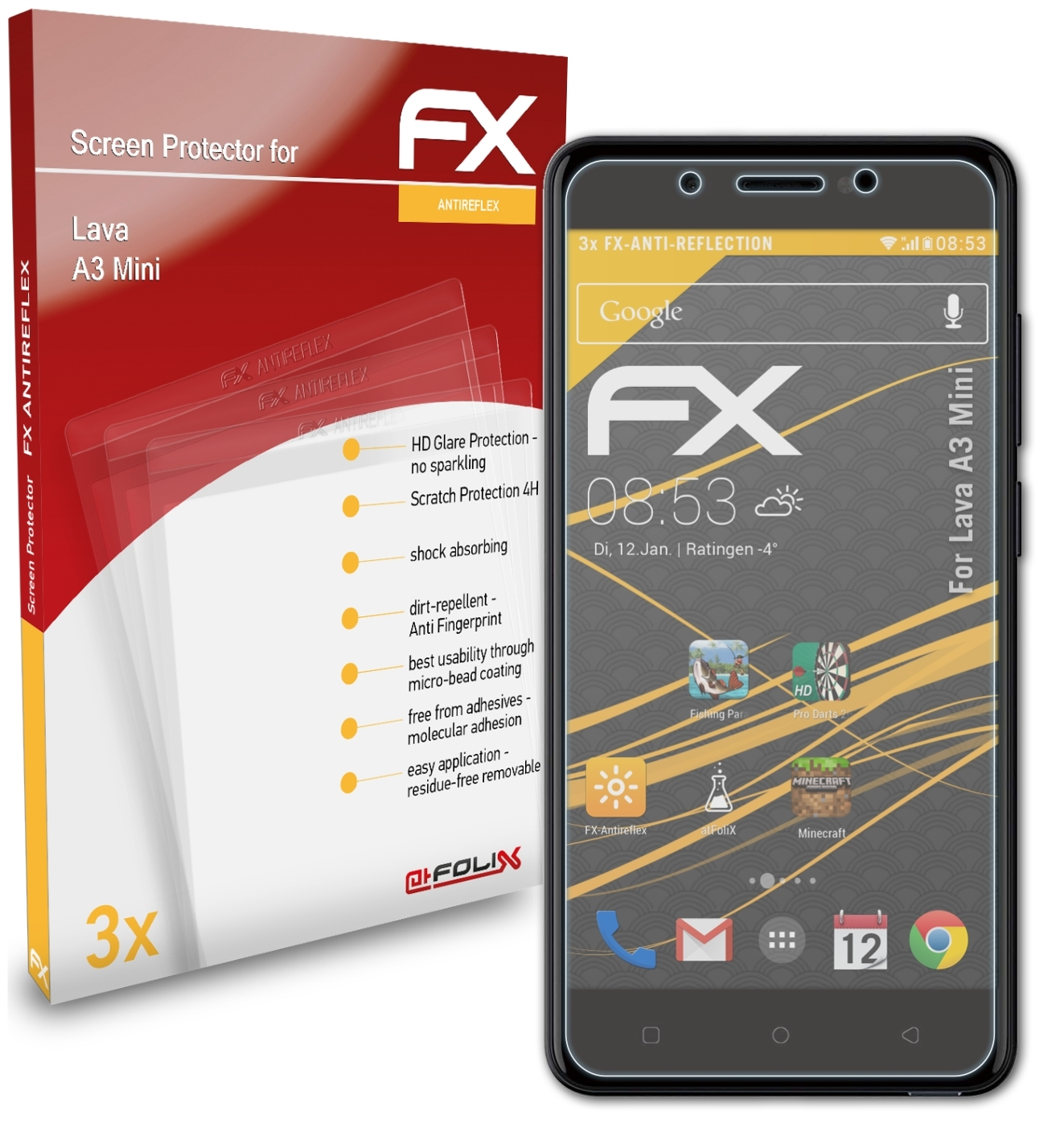 A3 Mini) FX-Antireflex Displayschutz(für 3x ATFOLIX Lava