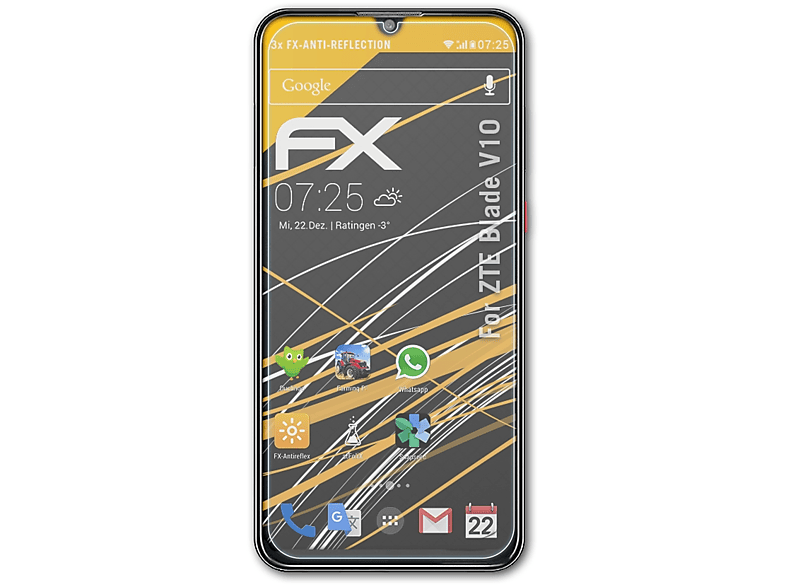 ATFOLIX 3x FX-Antireflex Displayschutz(für V10) Blade ZTE