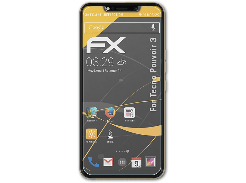 ATFOLIX 3x Pouvoir Displayschutz(für 3) FX-Antireflex Tecno