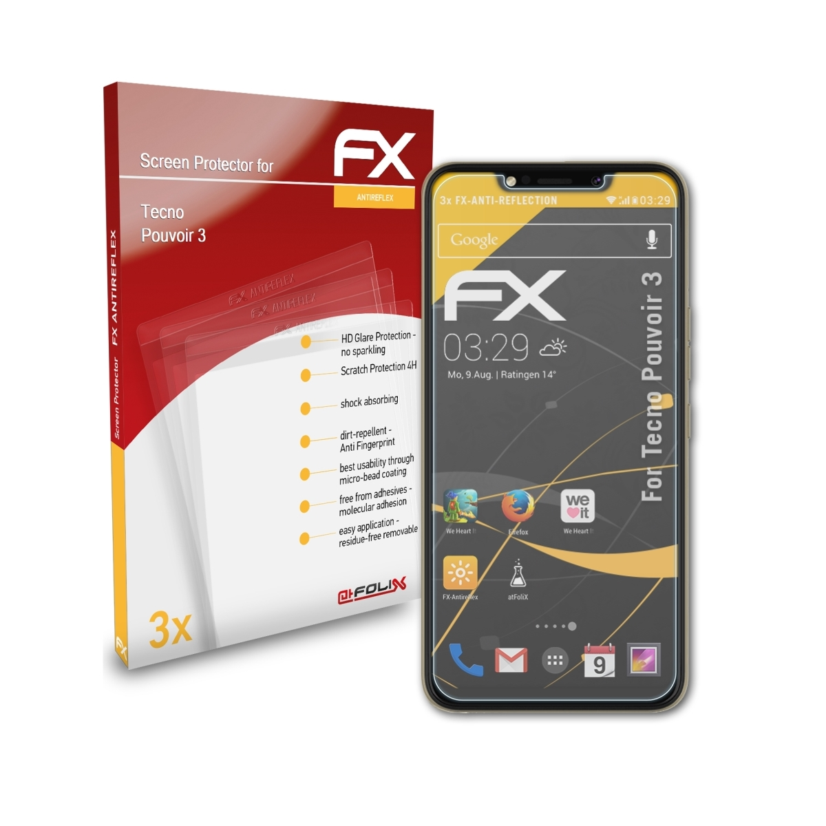 ATFOLIX 3x Pouvoir Displayschutz(für 3) FX-Antireflex Tecno