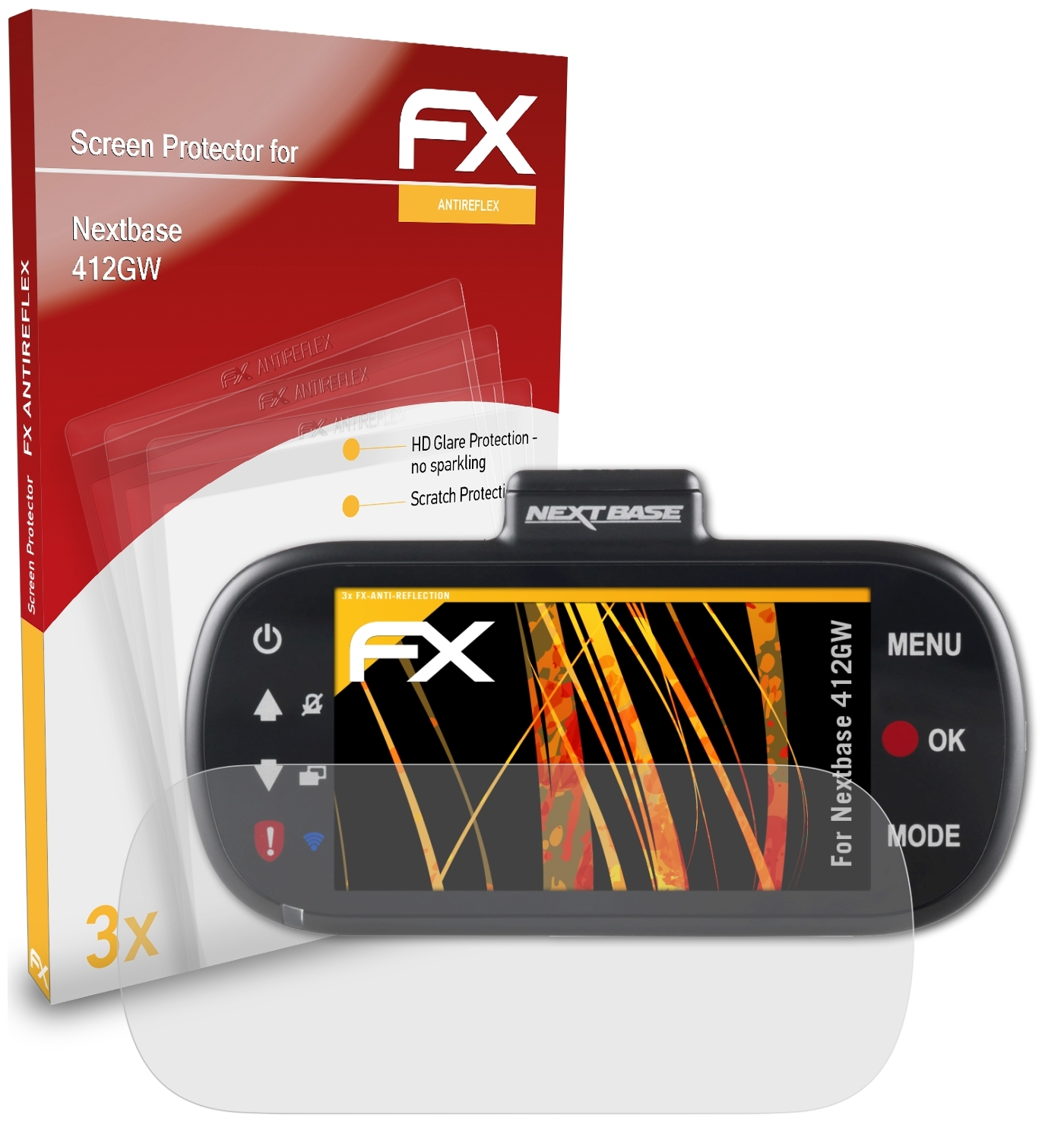 412GW) 3x FX-Antireflex Nextbase Displayschutz(für ATFOLIX