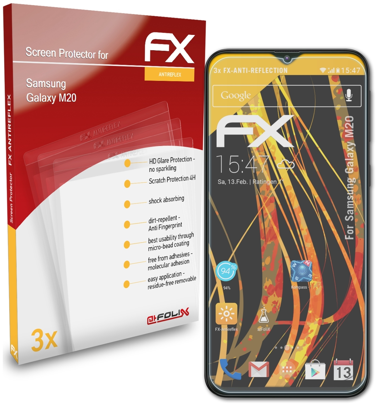 ATFOLIX M20) FX-Antireflex Samsung Galaxy Displayschutz(für 3x
