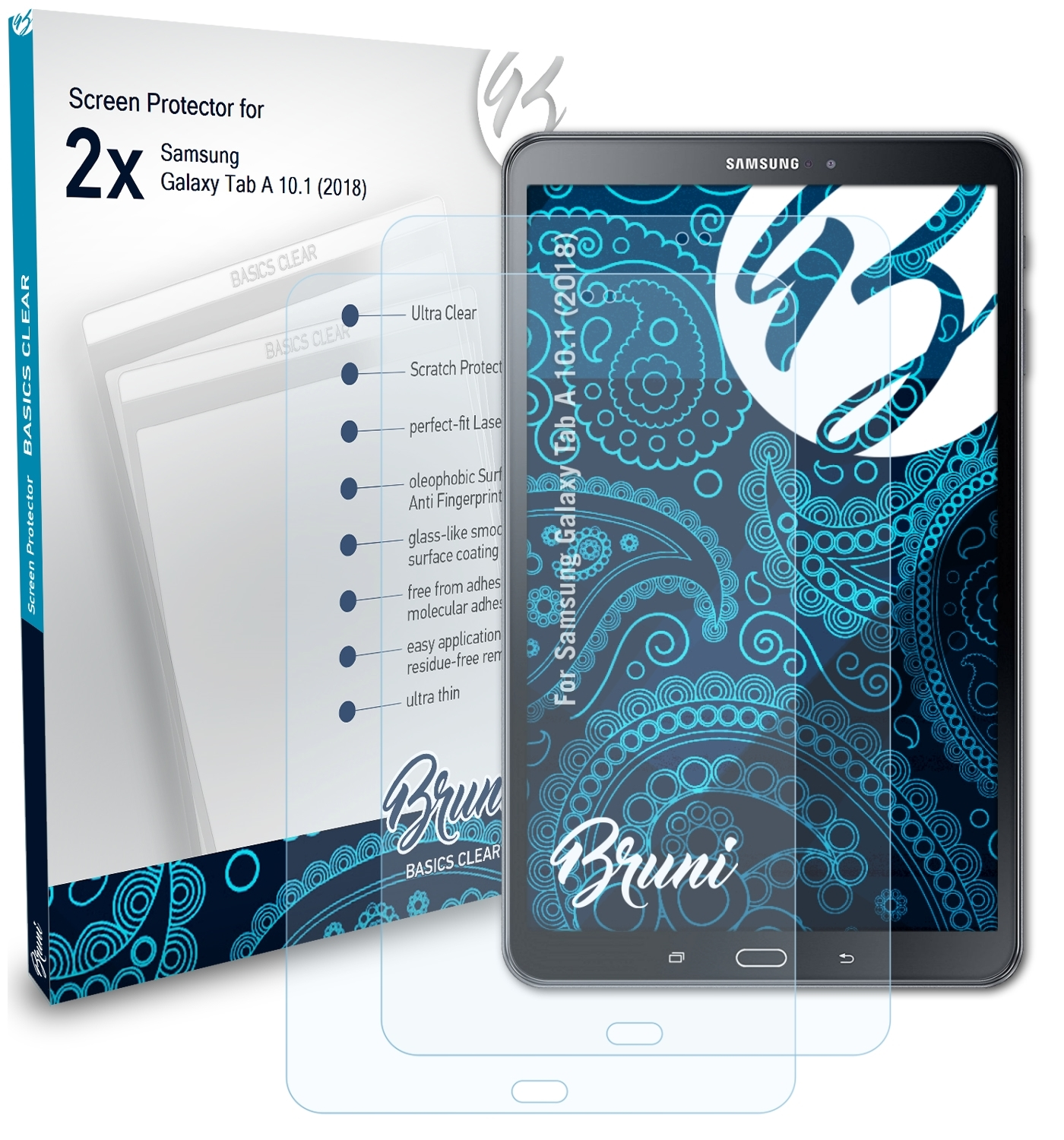 BRUNI 2x Basics-Clear Schutzfolie(für (2018)) Galaxy Samsung Tab A 10.1