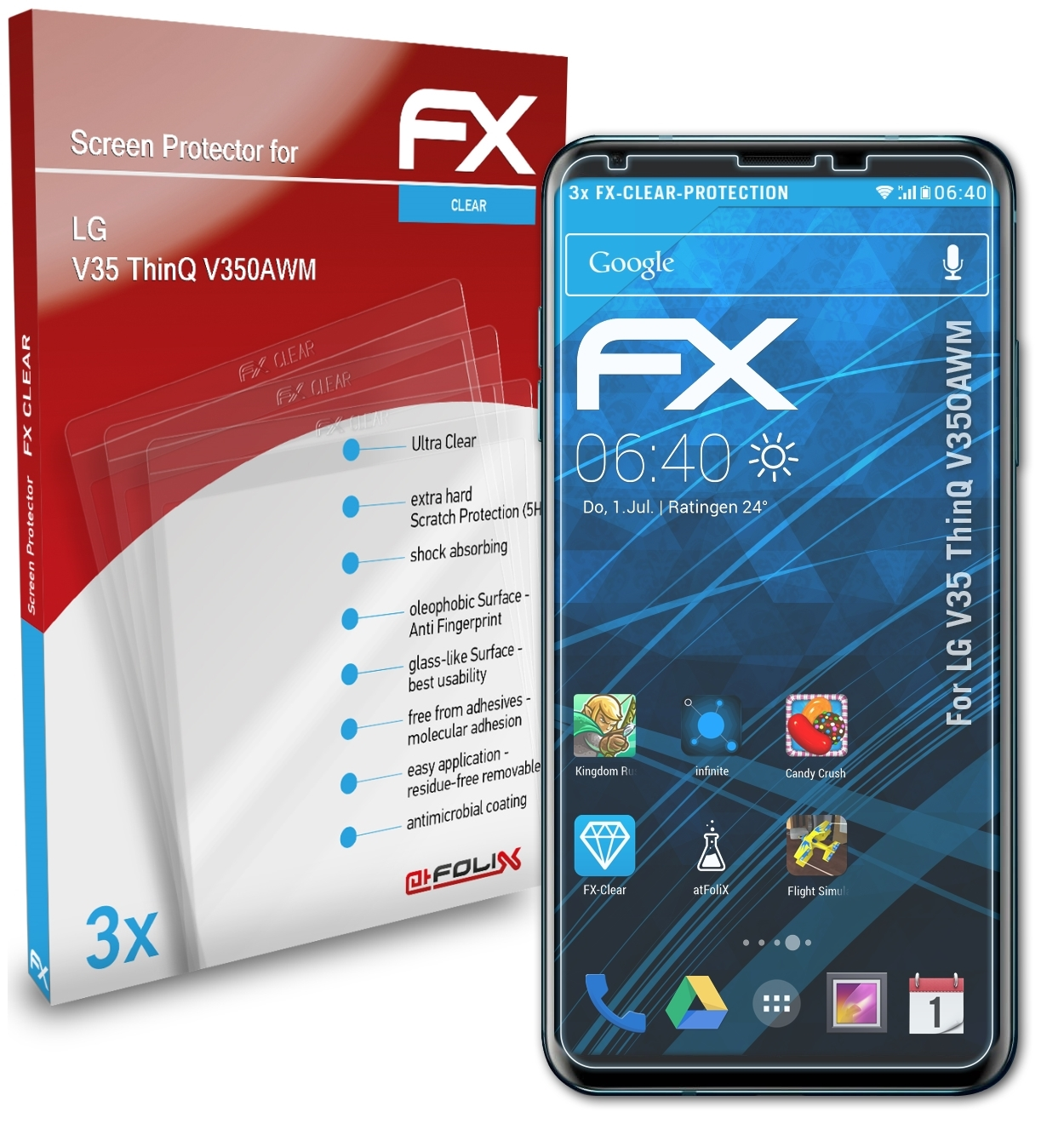 3x Displayschutz(für FX-Clear (V350AWM)) LG ATFOLIX V35 ThinQ