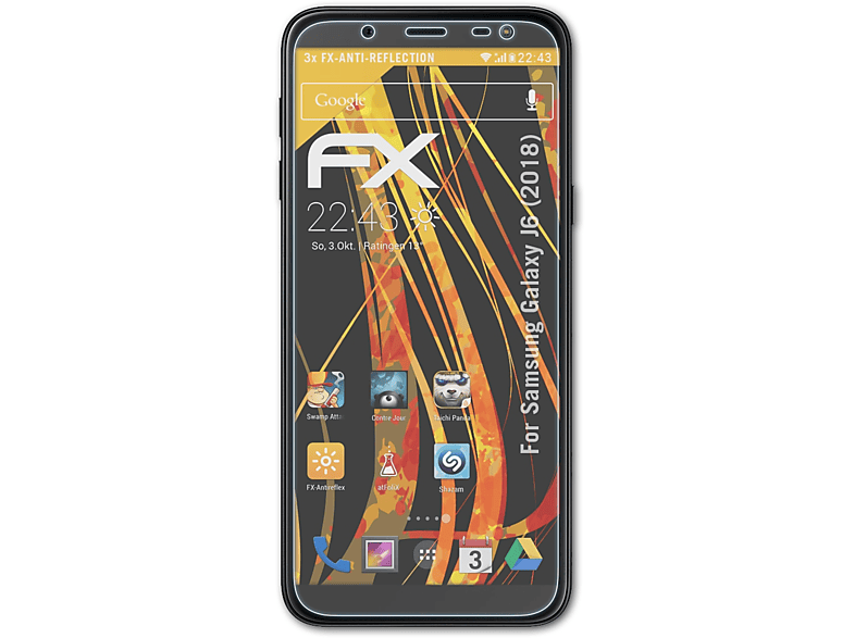 ATFOLIX FX-Antireflex Galaxy J6 Displayschutz(für 3x Samsung (2018))