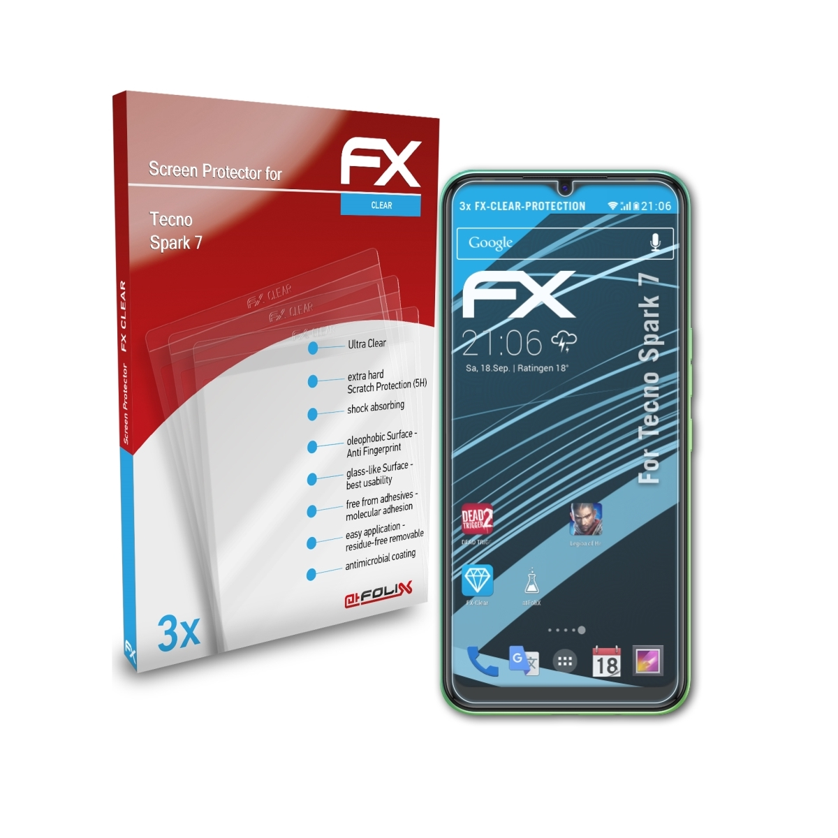 ATFOLIX 3x FX-Clear 7) Tecno Spark Displayschutz(für