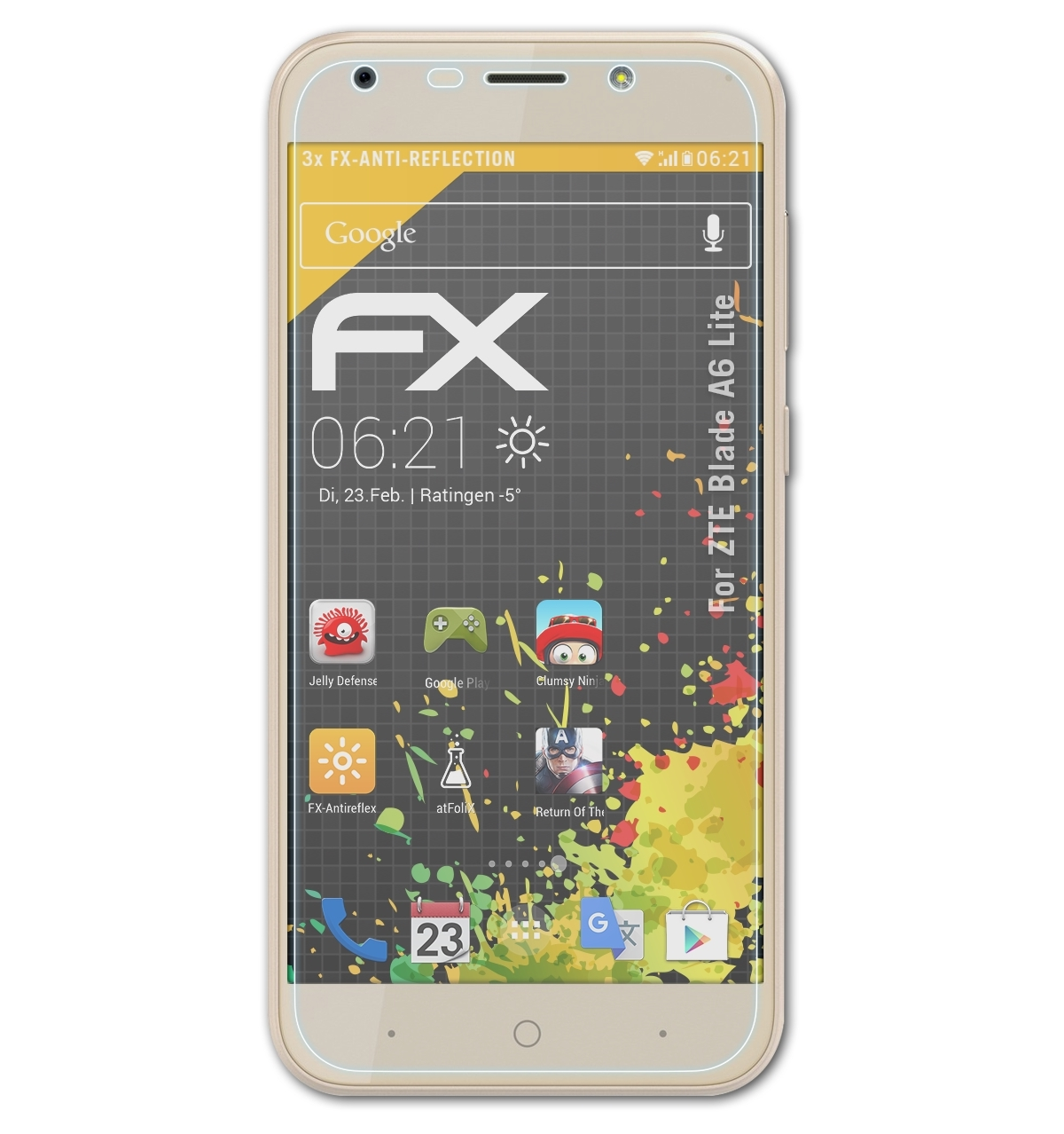 ATFOLIX 3x FX-Antireflex Displayschutz(für ZTE A6 Blade Lite)