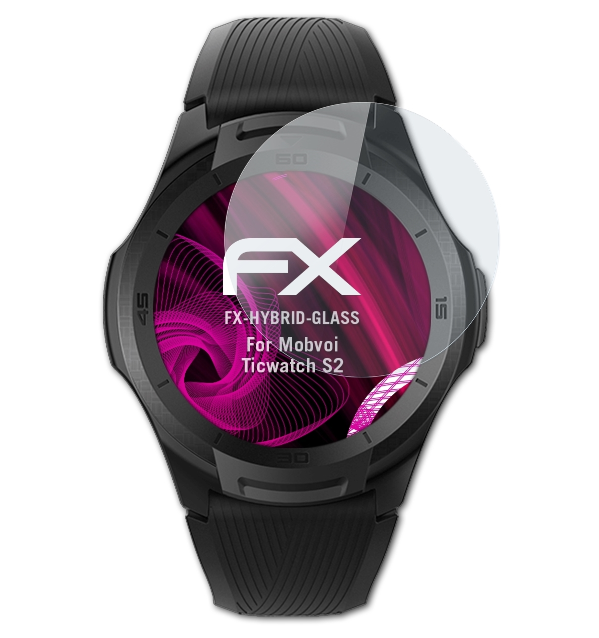 ATFOLIX FX-Hybrid-Glass Schutzglas(für Mobvoi Ticwatch S2)