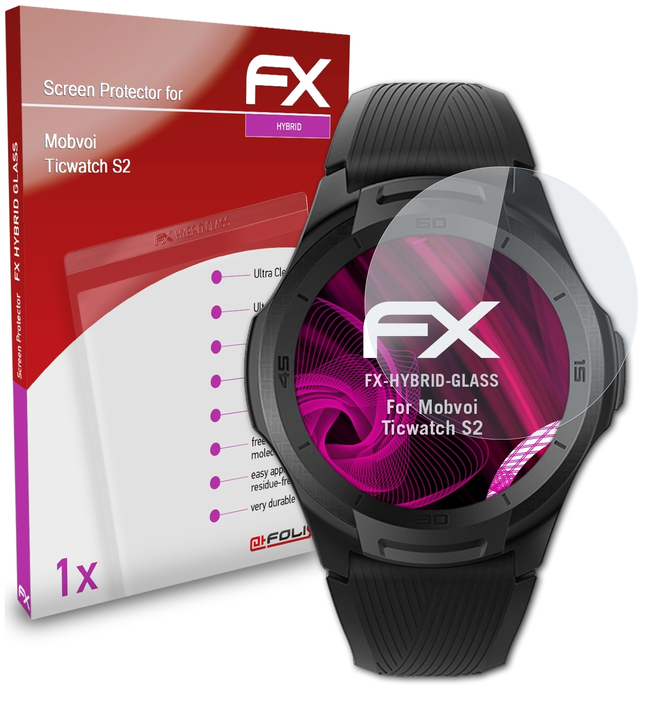 ATFOLIX FX-Hybrid-Glass Ticwatch S2) Mobvoi Schutzglas(für