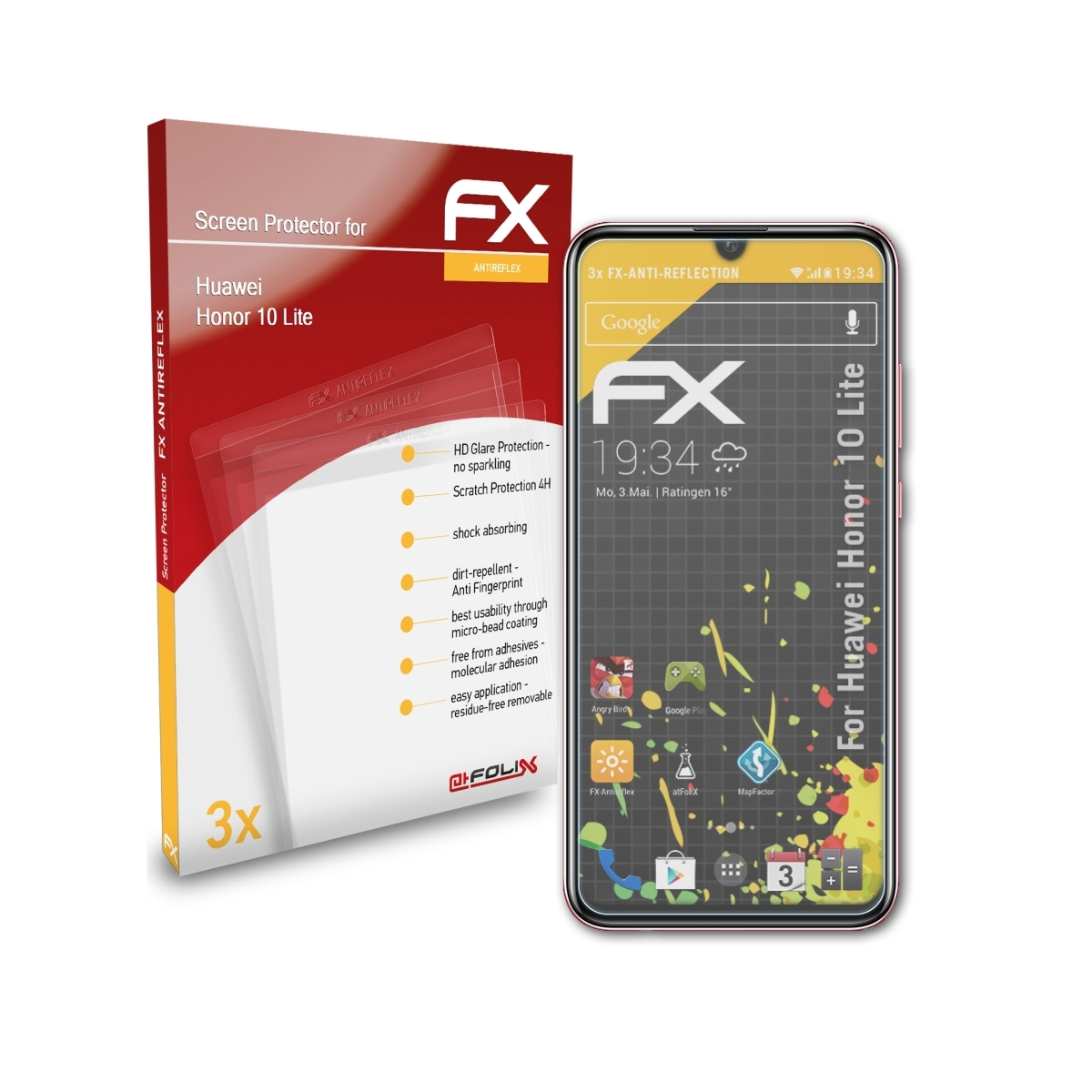 ATFOLIX 3x FX-Antireflex Lite) Huawei Displayschutz(für Honor 10