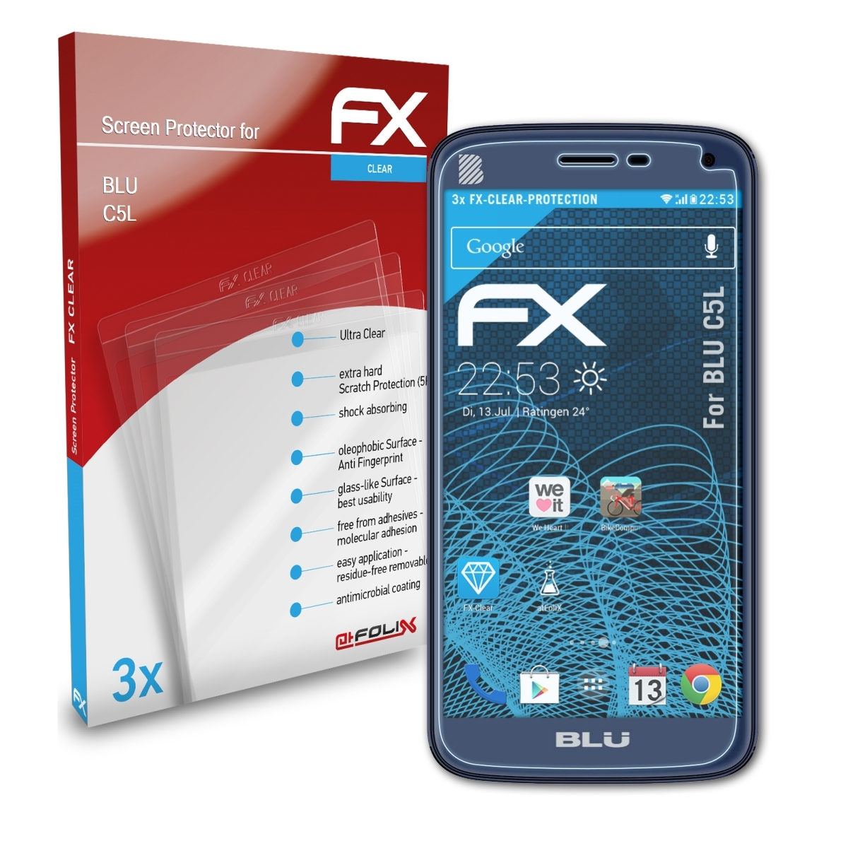 ATFOLIX 3x FX-Clear Displayschutz(für BLU C5L)