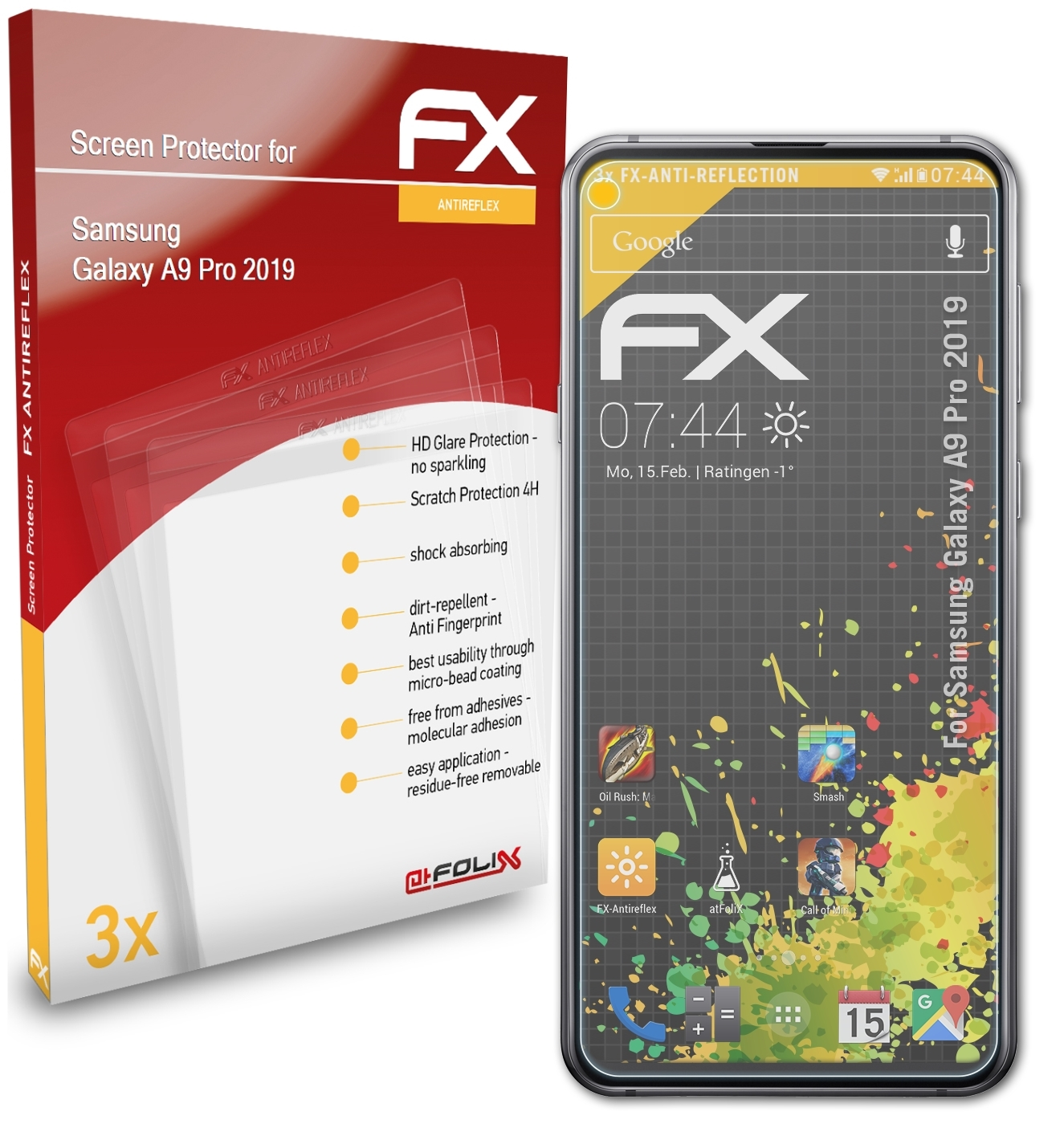 3x FX-Antireflex Pro Samsung Galaxy Displayschutz(für 2019) ATFOLIX A9