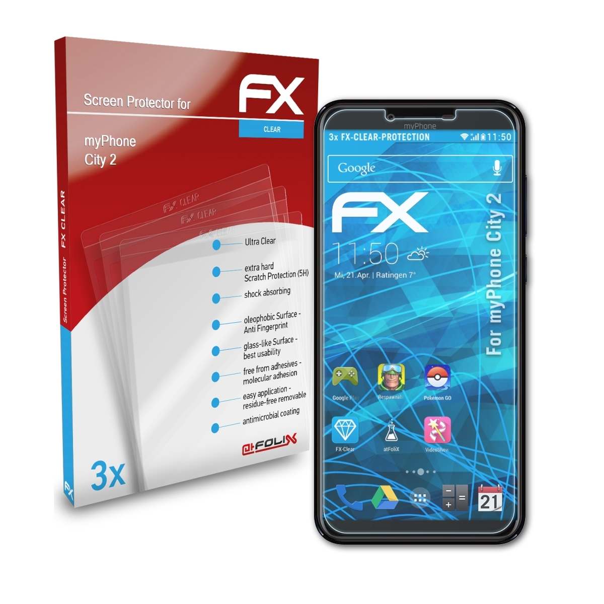 ATFOLIX 3x FX-Clear City 2) Displayschutz(für myPhone