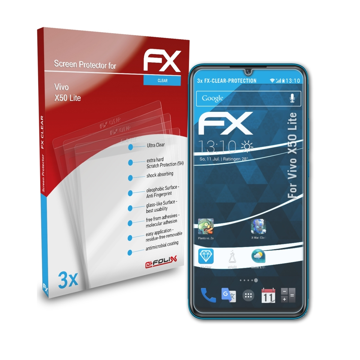 FX-Clear Lite) Displayschutz(für 3x ATFOLIX X50 Vivo