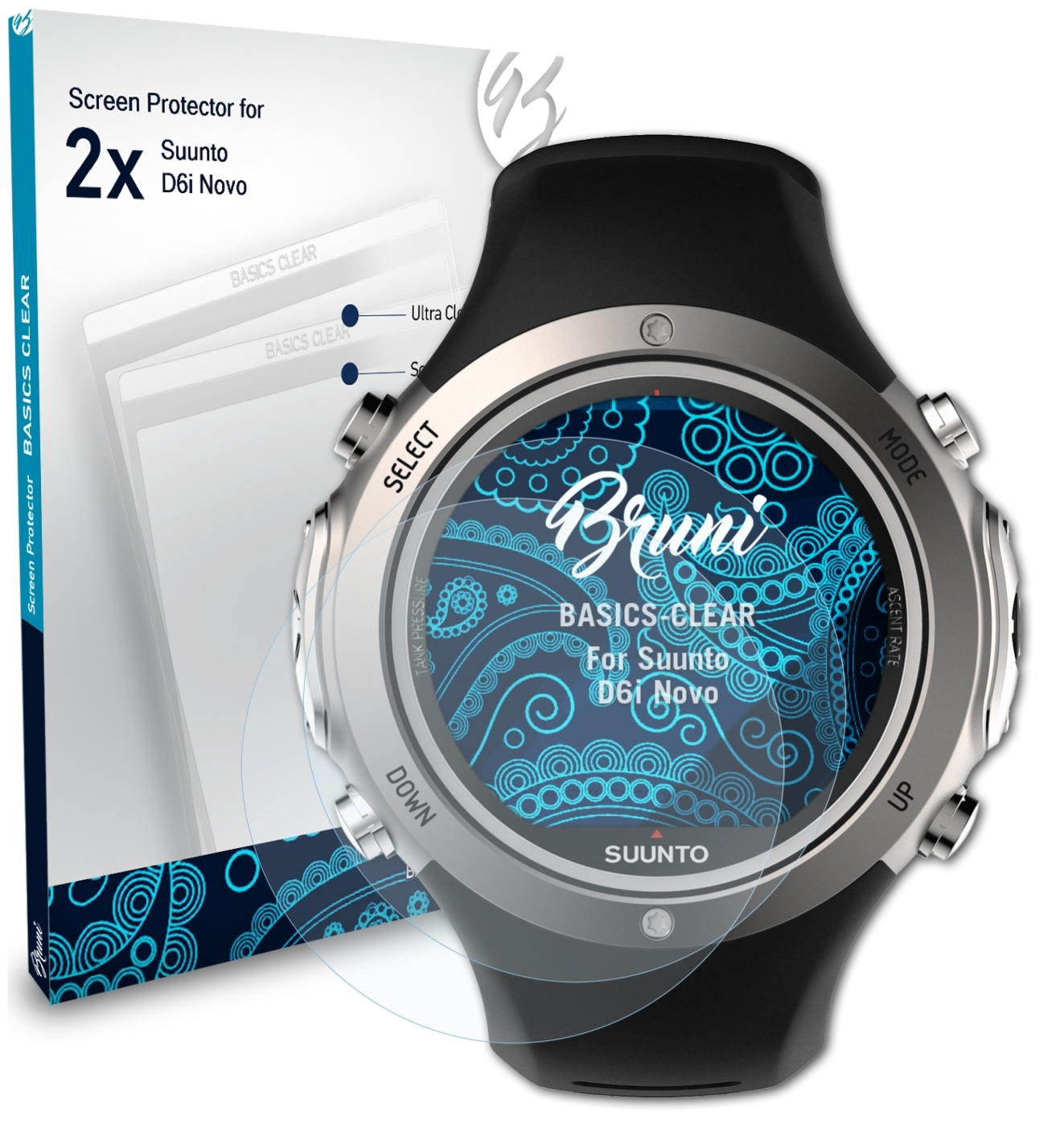 BRUNI 2x Basics-Clear Suunto Schutzfolie(für Novo) D6i