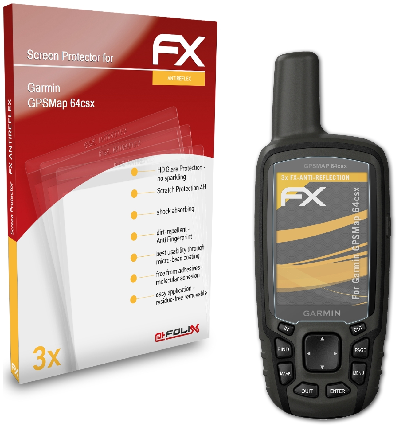 Garmin 64csx) FX-Antireflex ATFOLIX Displayschutz(für GPSMap 3x