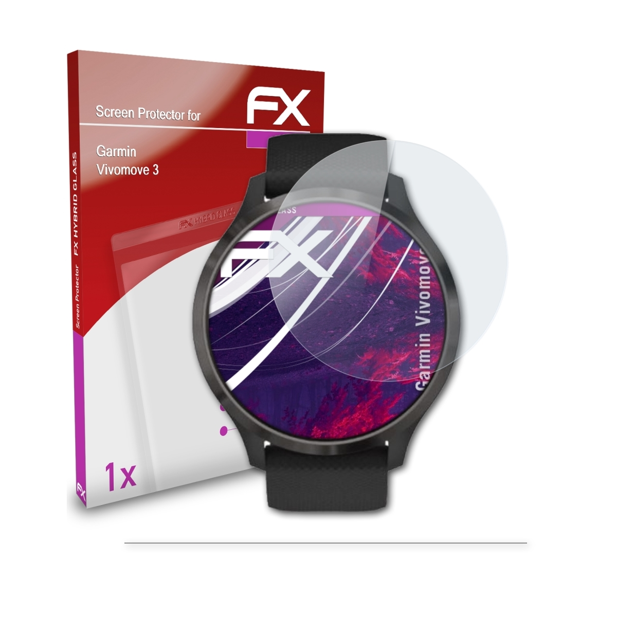 Garmin FX-Hybrid-Glass Vivomove ATFOLIX 3) Schutzglas(für