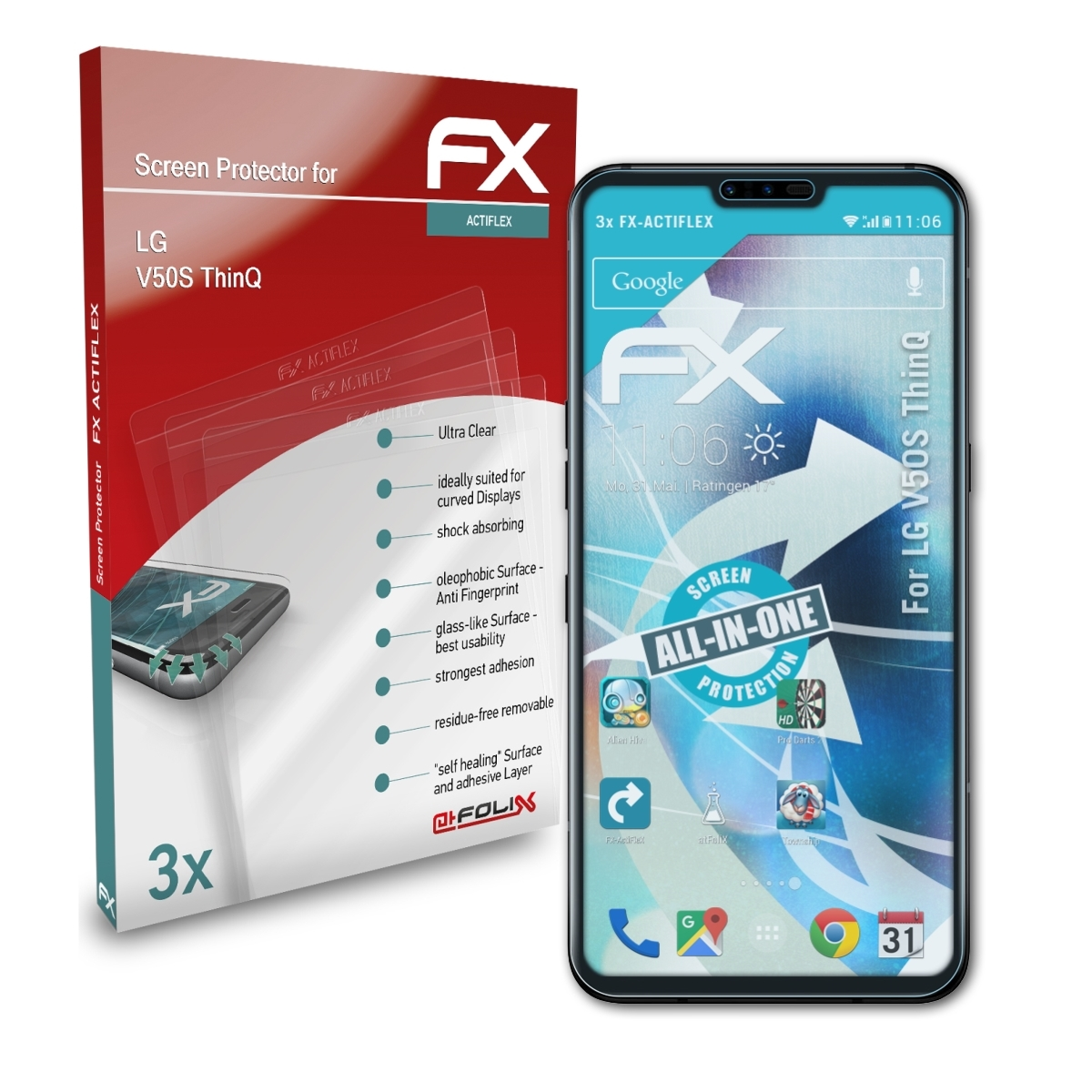 ATFOLIX 3x FX-ActiFleX Displayschutz(für LG ThinQ) V50S