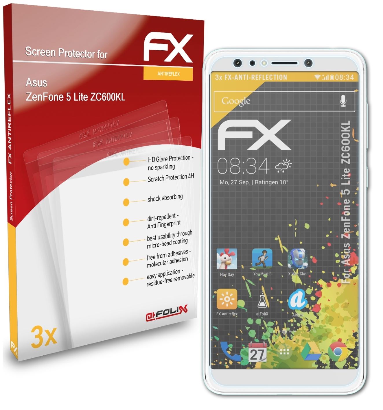 ATFOLIX 3x ZenFone Asus Displayschutz(für (ZC600KL)) 5 FX-Antireflex Lite