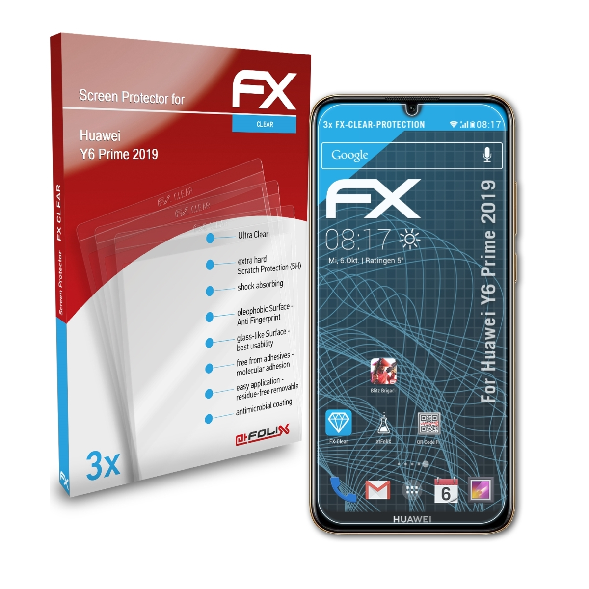 ATFOLIX 3x FX-Clear Displayschutz(für Huawei Prime Y6 2019)