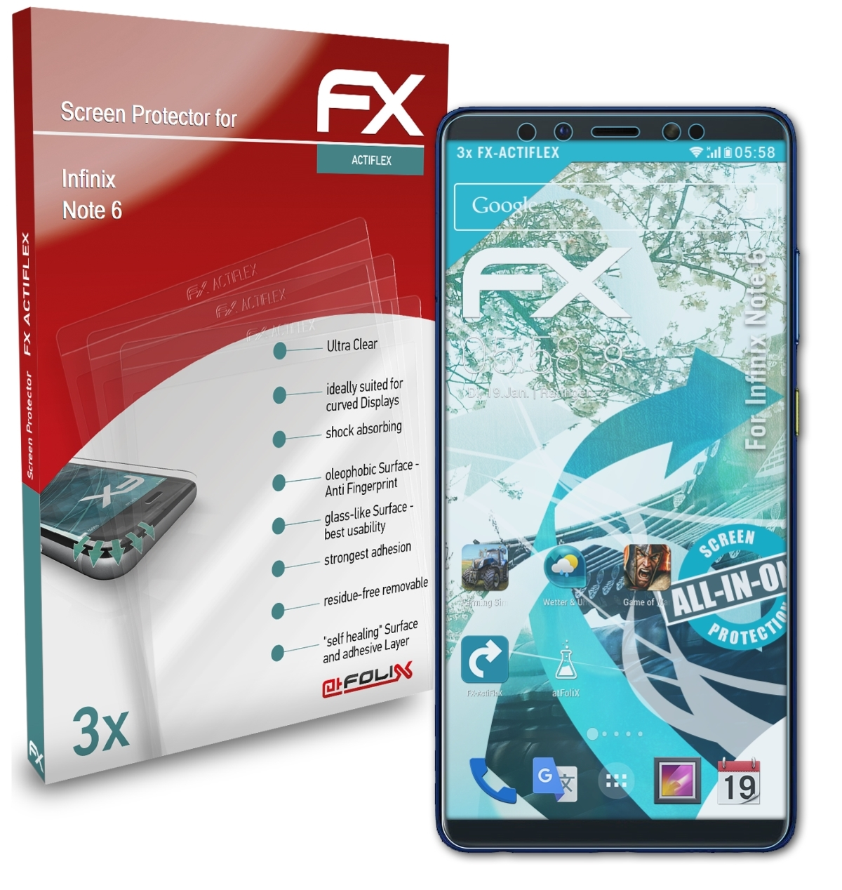 Note Infinix 6) FX-ActiFleX Displayschutz(für 3x ATFOLIX