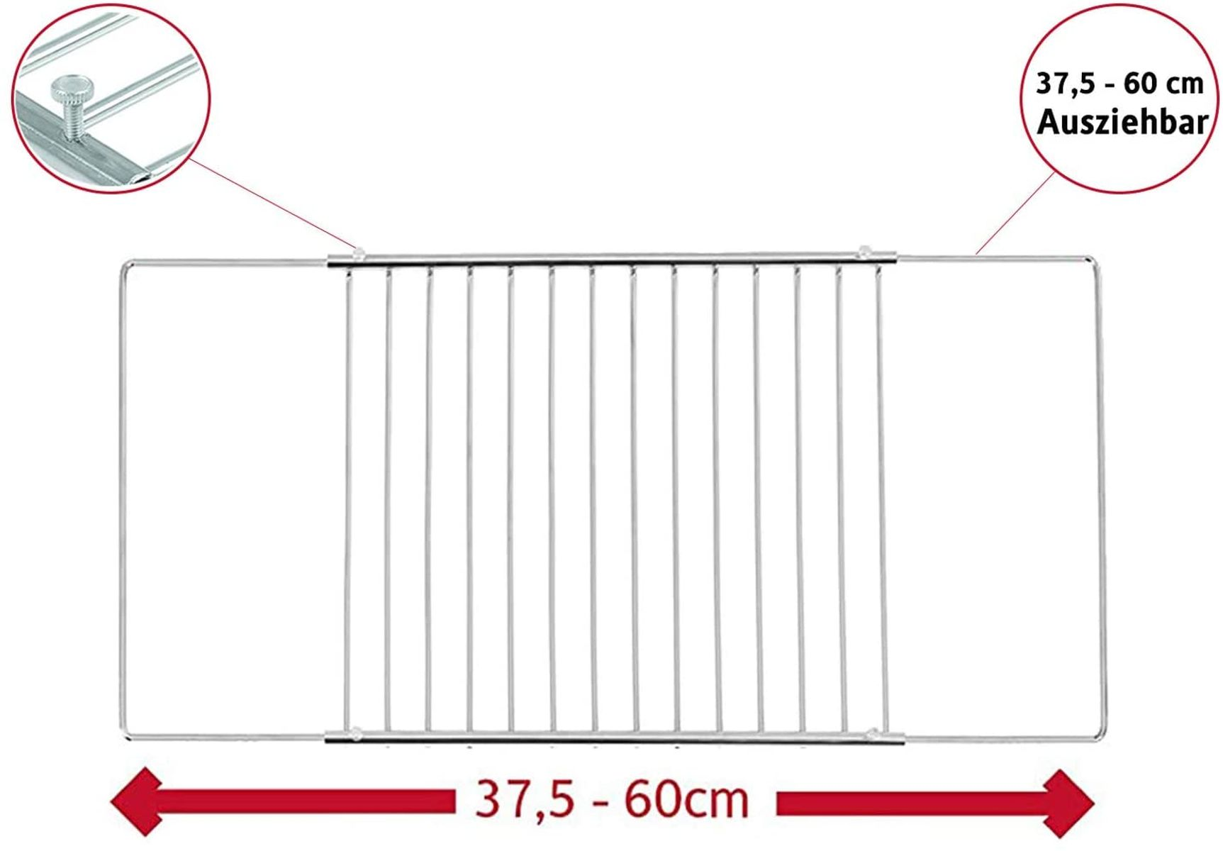ICQN Universal Gitter, Ausziehbar von Backofenrost, Backofenrost, Verstellbar Ofengitter 37,5-60 cm Silber