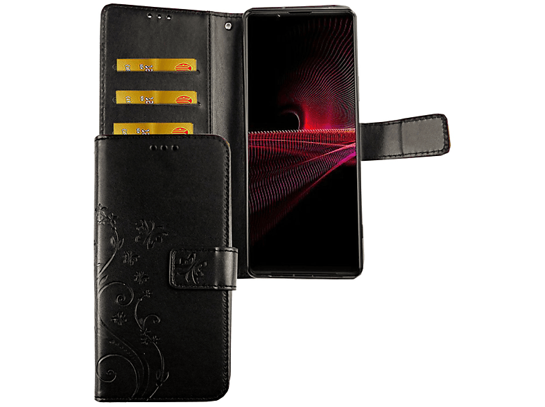 III, Xperia 5 Schwarz KÖNIG Bookcover, DESIGN Schutzhülle, Sony,