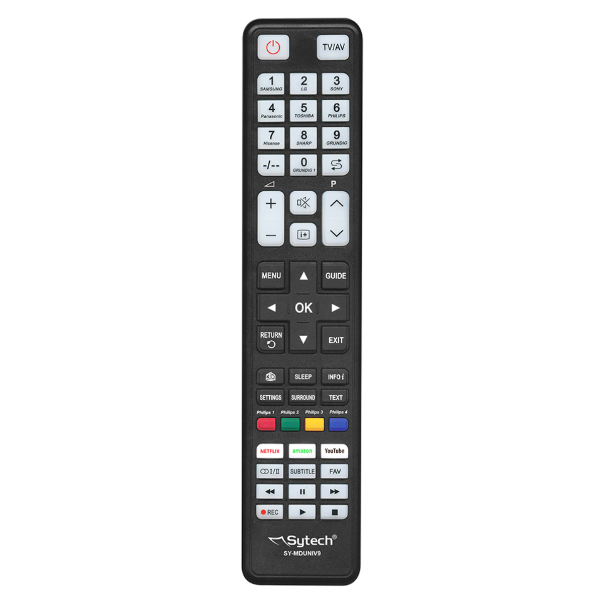 Mando a distancia para televisores Universal 9 en 1 - SYMDUNIV9 SYTECH, Negro