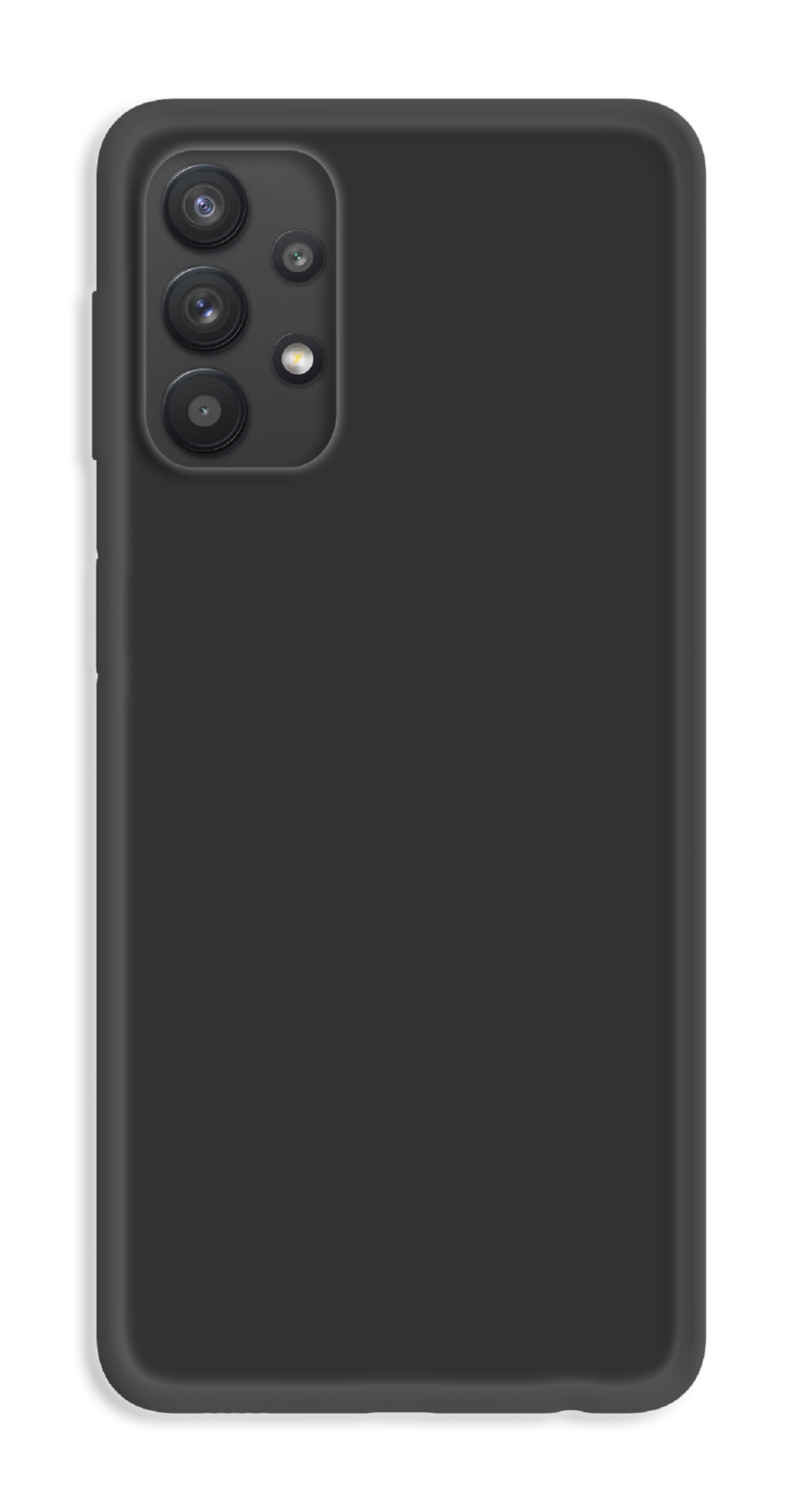 Eine schwarze Telefonhülle mit drei Kameralinsen. Das Gehäuse ist schlicht und schwarz.