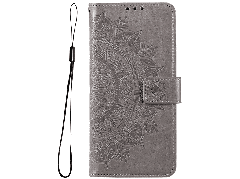 COVERKINGZ Klapphülle mit Mandala Muster, Bookcover, Samsung, Galaxy M52 5G, Grau