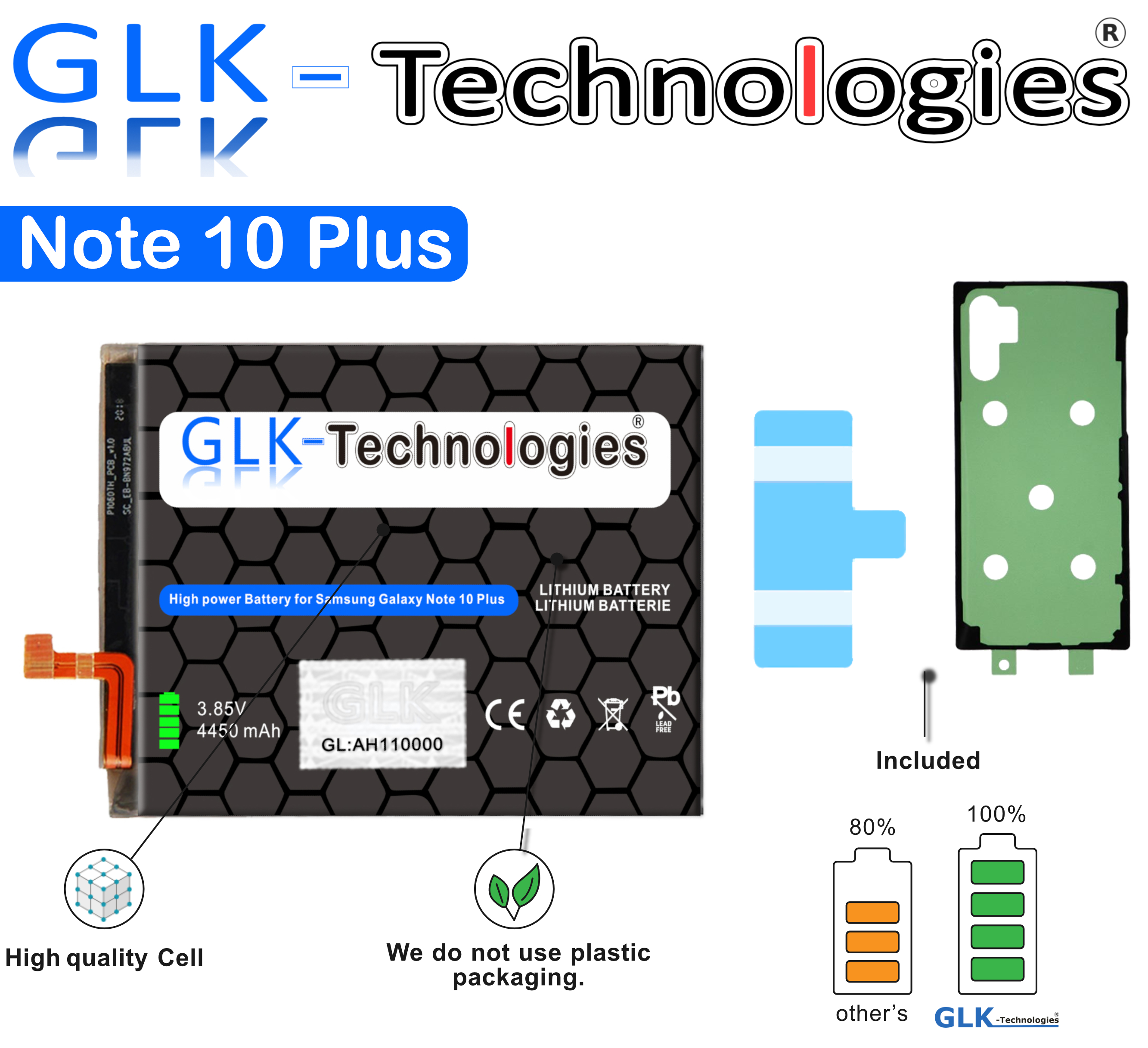 High Note 5G EB-BN972ABU Ersatz Galaxy Lithium-Ionen-Akku GLK-TECHNOLOGIES Akku Akku Power Plus 4450mAh für N975F Smartphone 10 Ersatz Samsung
