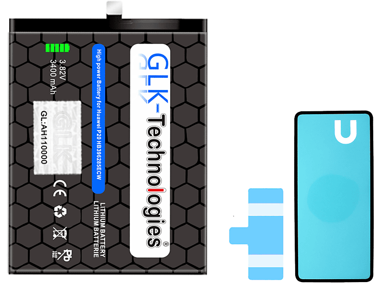 GLK-TECHNOLOGIES High Power Ersatz Akku für Huawei P20 / Honor 10 3400 mAh | inkl. 2x Klebebandsätze Li-ion Smartphone Ersatz Akku
