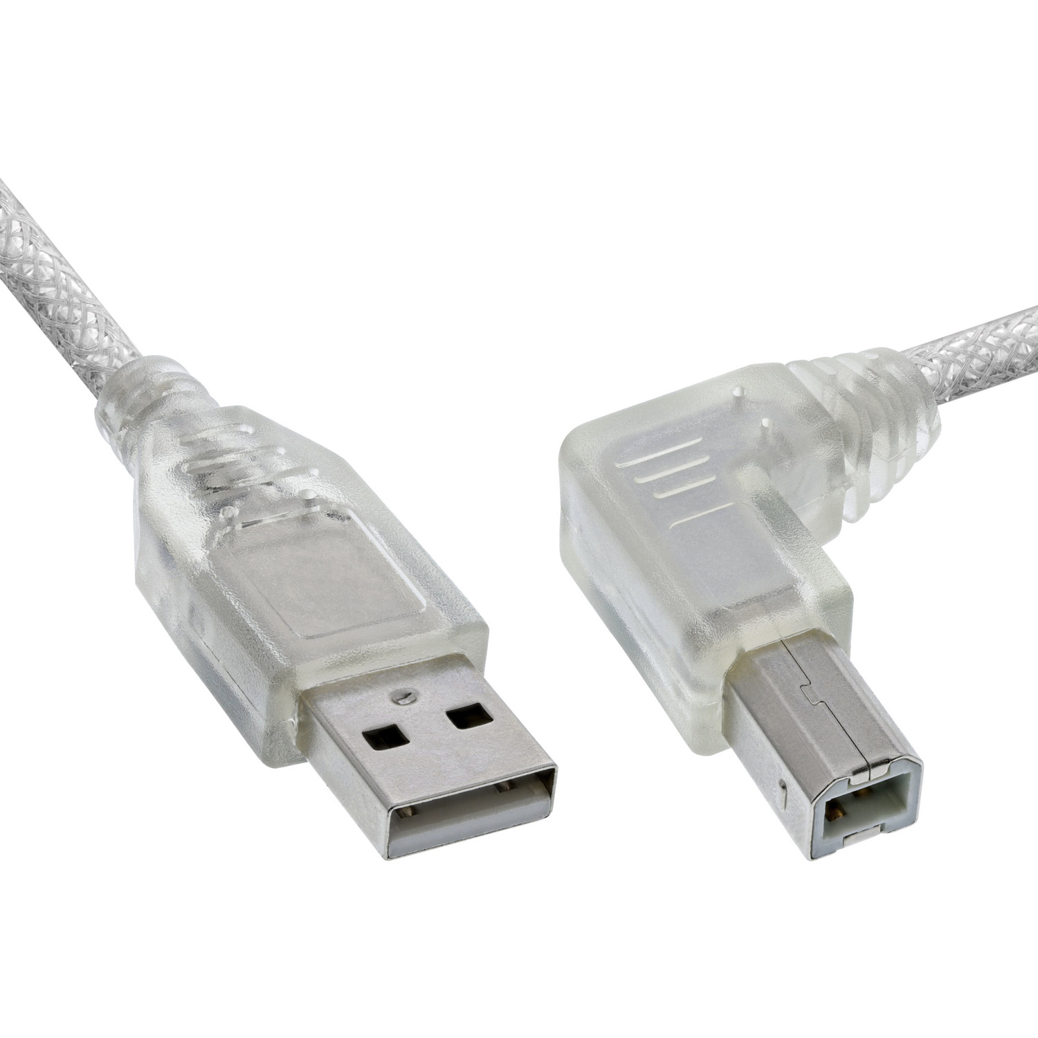 INLINE InLine® USB Kabel, abgewinkelt, B transparent, an USB A 2.0 rechts 0,3m