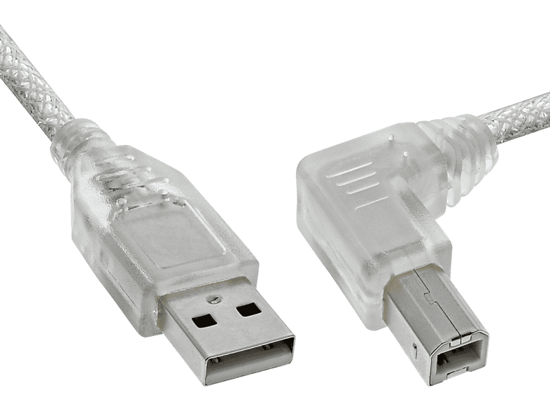 INLINE InLine® USB 1m abgewinkelt, 2.0 B Kabel, transparent, rechts A USB an USB