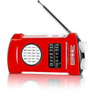 Radio Portátil  - Duronic Ecohand Radio Am/FM Portátil - Carga USB o Dinamo - Linterna - Conector Auriculares DURONIC, Rojo