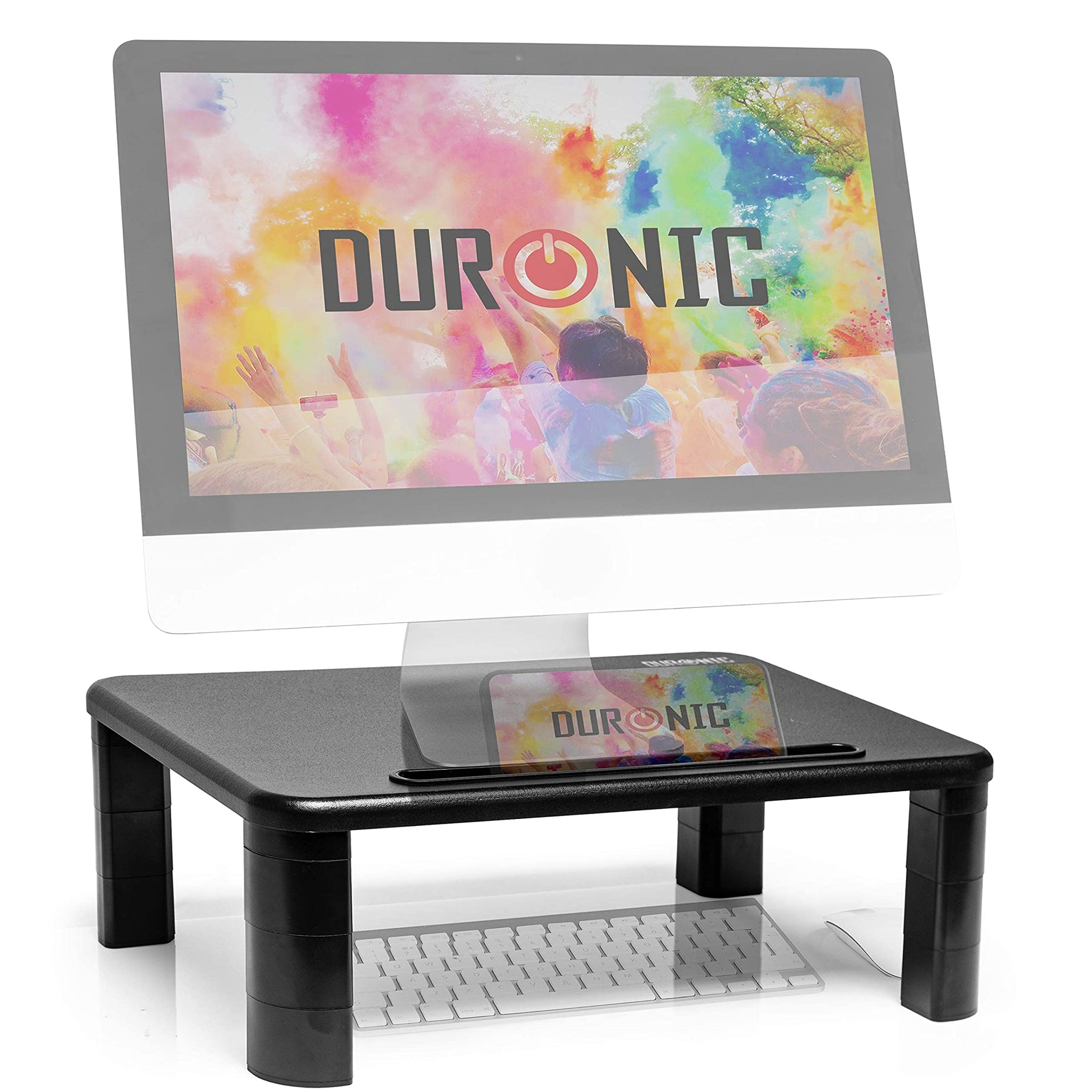 DURONIC DM055 Monitorerhöhung | 28cm Monitorständer Bis 40cm Erhöhung x Bildschirmständer | 10kg | 15cm mit | Handyhalter