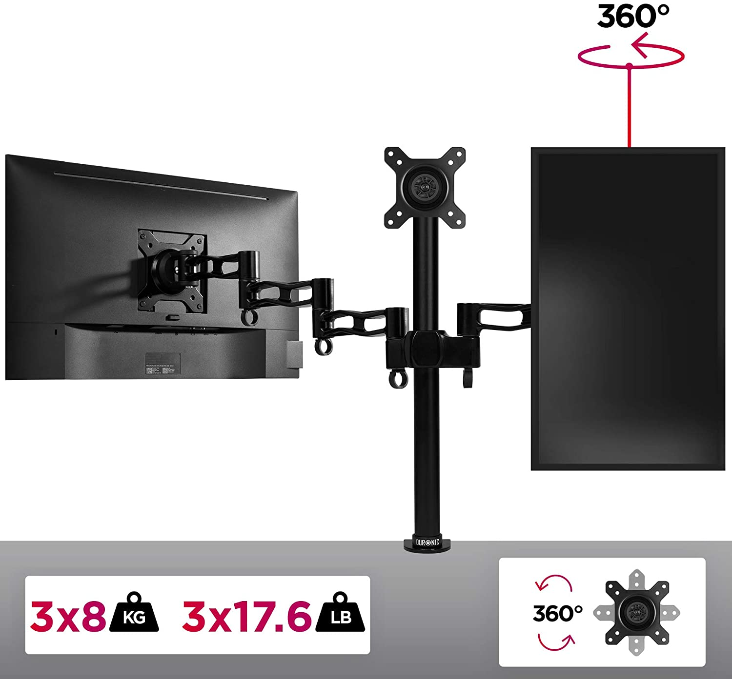 DURONIC DM353 Monitorarm für drei Höhe, Neigung Zoll 22 Kapazität 8kg Monitorhalterung, Verstellbar 22\