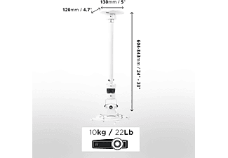 Soporte para proyector de techo y pared - Duronic PB010XM Soporte Proyector  Pared - Universal Articulado - Máx 15 kg - Instalación Camuflada DURONIC,  Blanco