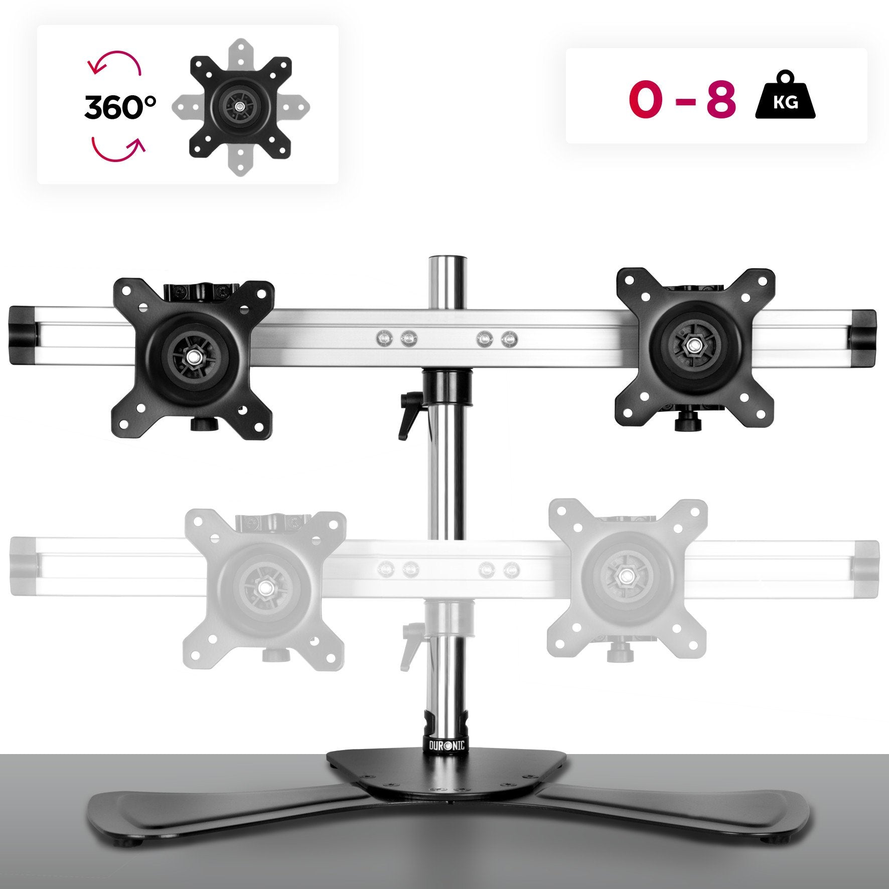 | in 8kg Monitorfuß | Verstellbar DM752 Monitorhalterung, Neigung DURONIC Höhe, zwei Kapazität für Zoll Zoll 24\