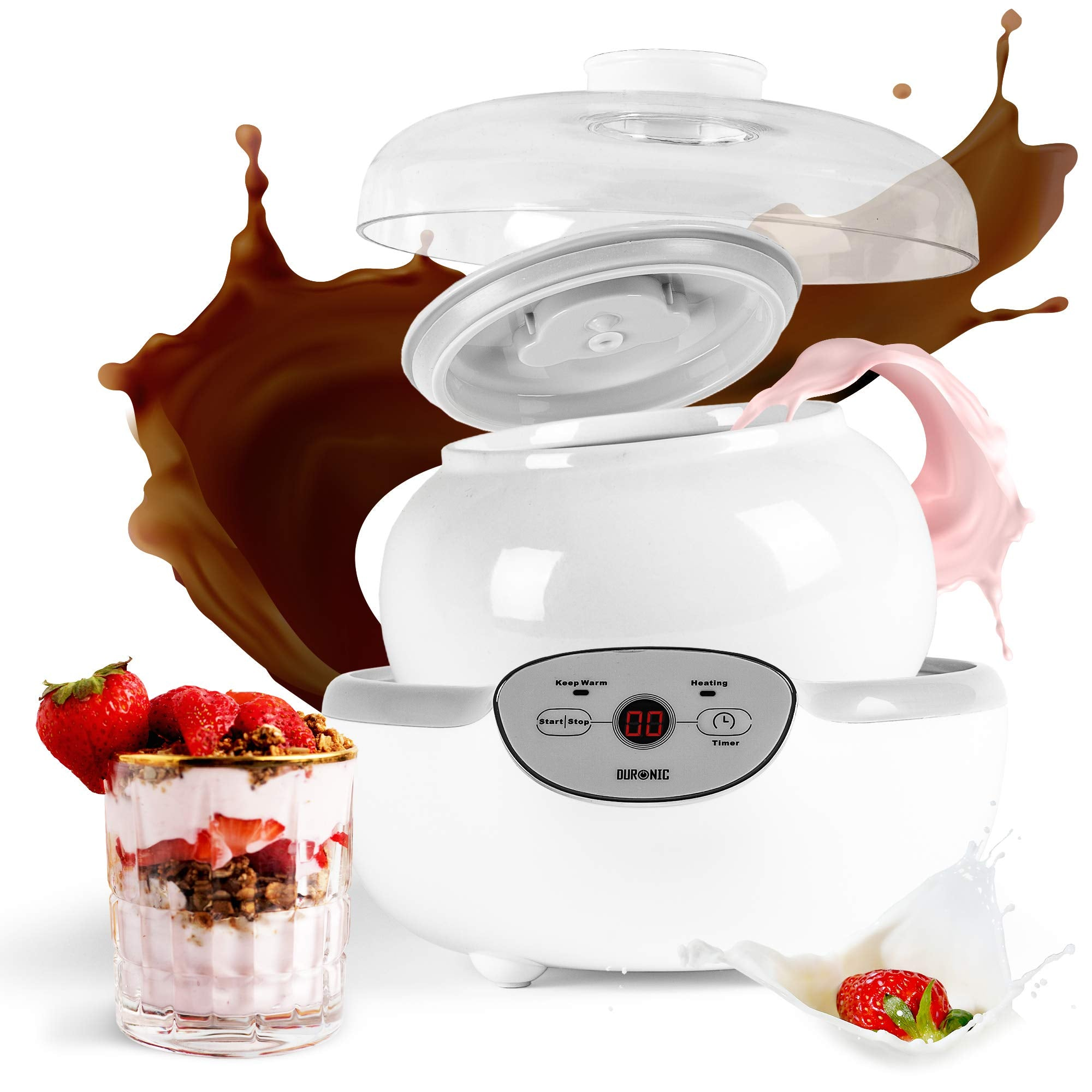 Duronic Ym1 Yogurtera temporizador 20w un bol de 1.5l panel control autoapagado para hacer natural casero diseño elegante postres salsas blanco