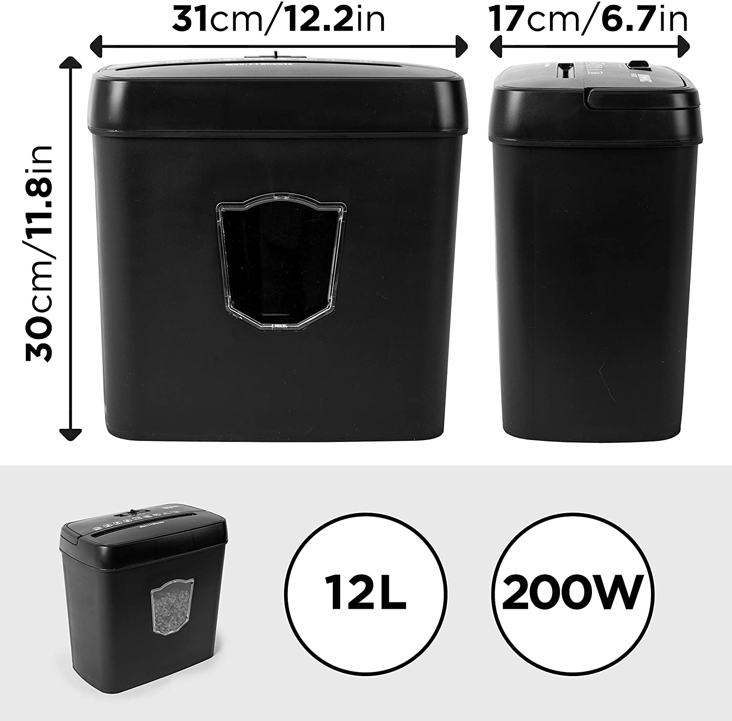 bis Aktenvernichter, A4 Blatt | L Auffangbehälter | Schwarz 5 Kreuzschnitt Shredder 12 zu DURONIC Kompakter PS712