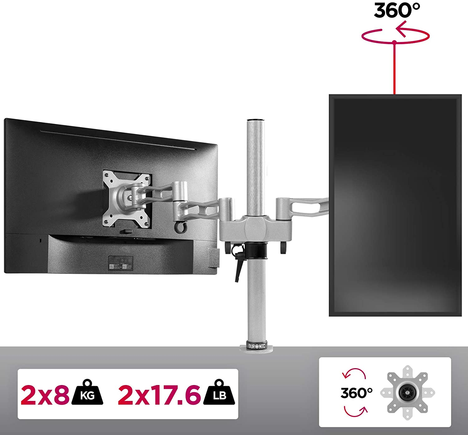 Neigung in 8kg SR Zoll und Kapazität Zoll | DM352 Höhe, Monitorarm Drehung, für DURONIC Monitorhalterung, 27 | Verstellbar zwei 27\