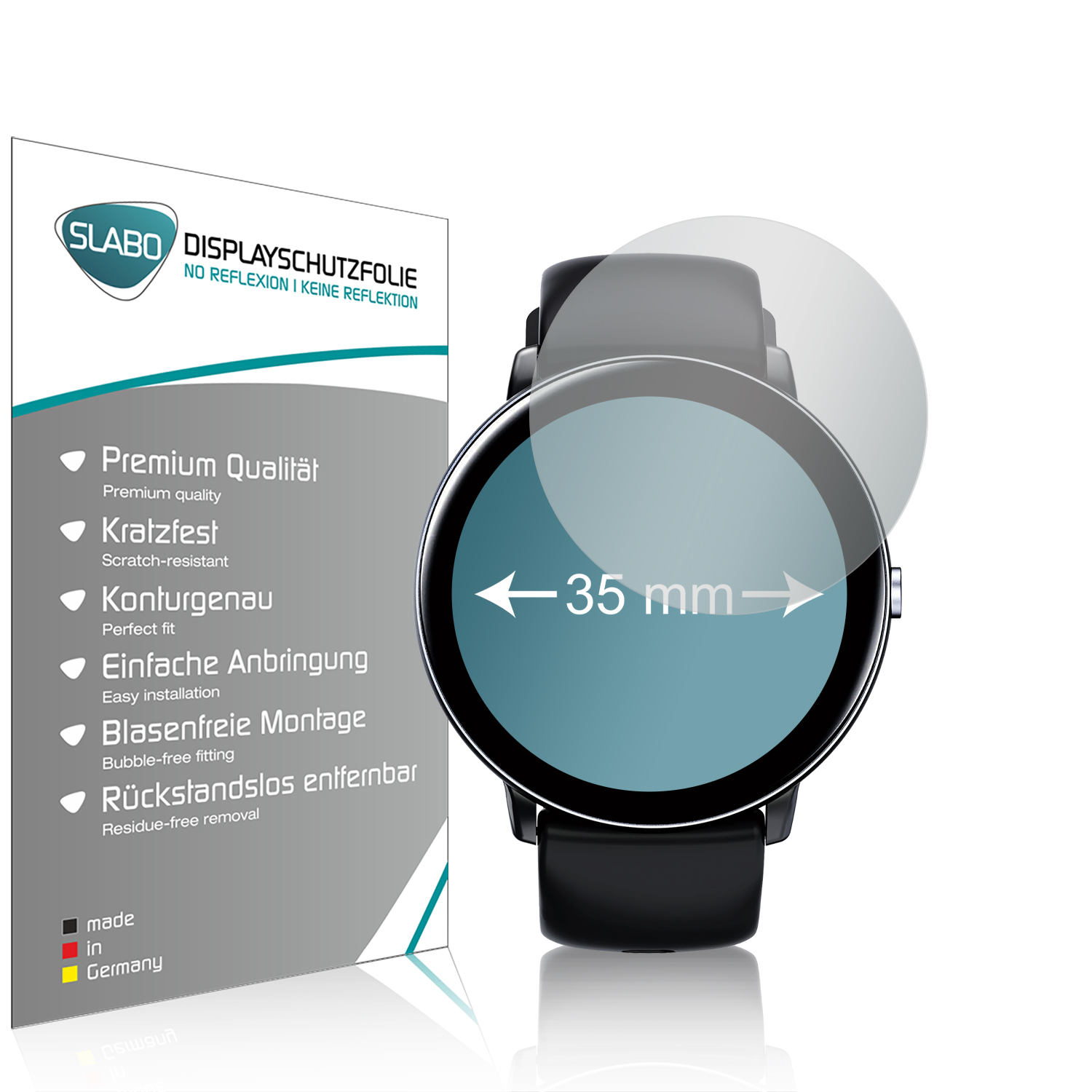 SLABO Armbanduhr Durchmesser: Kreisrund, 4 mm) Reflexion Ø | Displayschutzfolie Smartwatch Displayschutz(für x 35 No