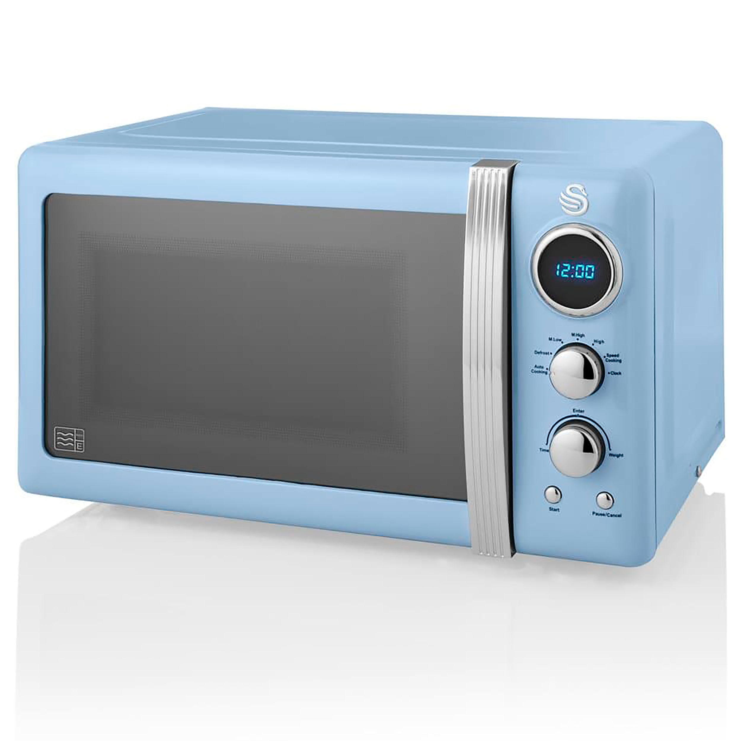 Swan Retro Microondas 20l 800w azul sm22030bln encimera solo sin grill digital 5 niveles potencia descongelación temporizador 800 5potencia 20 literl claro 60 27