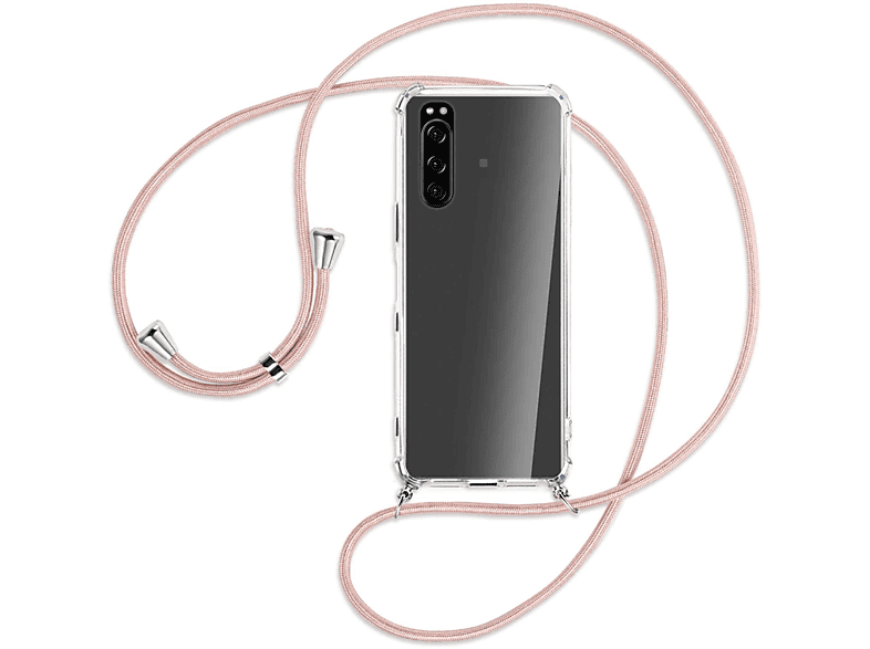 III, / Sony, 5 Xperia Rosegold Silber Kordel, mit ENERGY Backcover, Umhänge-Hülle MTB MORE