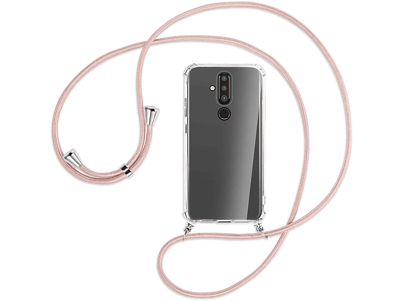 X71, Nokia, Rosegold Umhänge-Hülle Backcover, mit Kordel, Silber ENERGY MTB / MORE