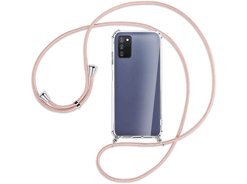 MTB MORE ENERGY Umhänge-Hülle mit Kordel, Backcover, Samsung, Galaxy A03S 4G, Galaxy A03S LTE, Rosegold / Silber